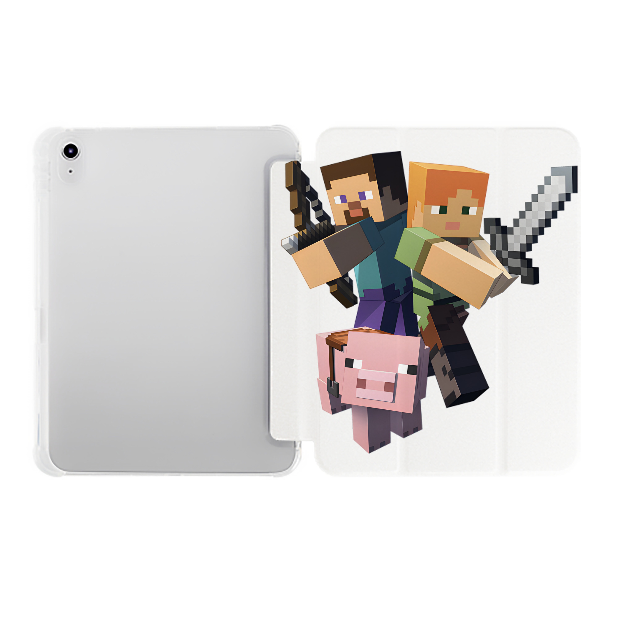 （画像用） マインクラフト ブロックの世界 Minecraft MC Block world IPad ケース ペン収納付き 三つ折りスタンド PUレザー×シリコン 対応機種9.5/10.5/10.9インチ